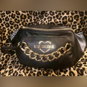 Faux Leather Black Love Moschino Fanny Pack Belt Bag Cross Body Purse
